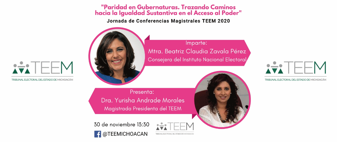El lunes 30 de noviembre, a las 13:30 horas, la Mtra. Claudia Zavala, Consejera Nacional del INE México, dictará la conferencia magistral 