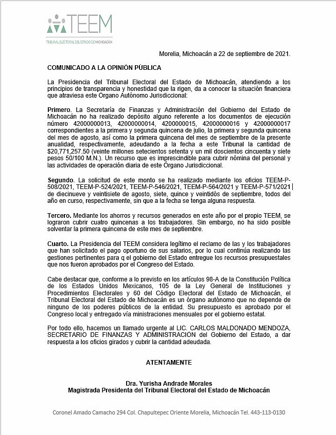 COMUNICADO A LA OPINIÓN PÚBLICA
