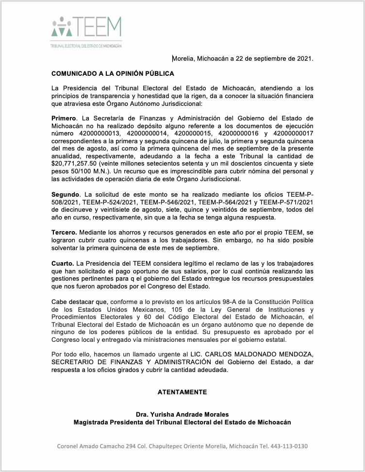 Comunicado de Pago parcial